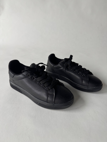 AYK-1015 Siyah Suni Deri Düz Sneaker - Cappmoda (1)