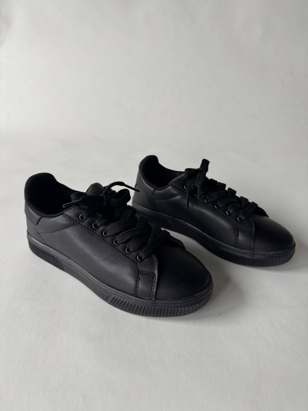 AYK-1015 Siyah Suni Deri Düz Sneaker - 2