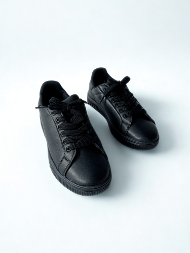 AYK-1015 Siyah Suni Deri Düz Sneaker - Cappmoda