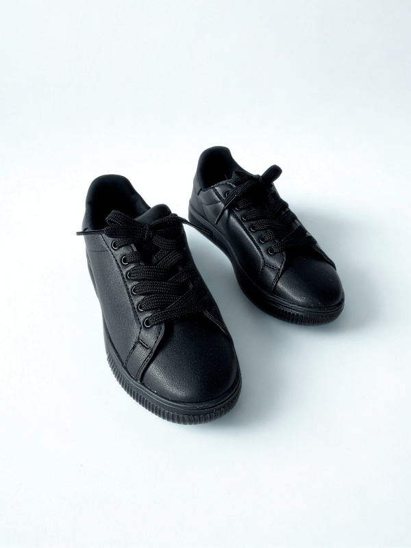 AYK-1015 Siyah Suni Deri Düz Sneaker - 1