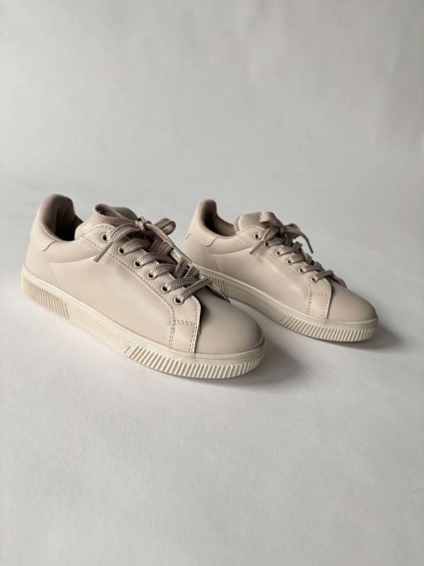 AYK-1015 Vizon Suni Deri Düz Sneaker - 2