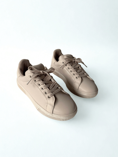 AYK-1015 Vizon Suni Deri Düz Sneaker - 1