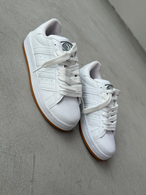 AYK-1016 Beyaz Yan Şerit Detaylı Suni Deri Muadil Spor Ayakkabı - 2