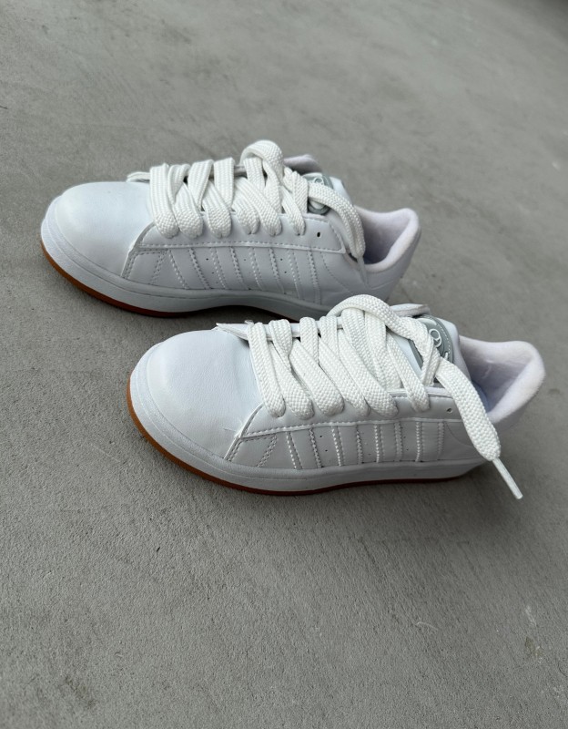 AYK-1016 Beyaz Yan Şerit Detaylı Suni Deri Muadil Spor Ayakkabı - 3