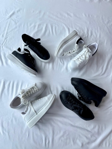 AYK-1017 Beyaza Siyah Detaylı Yüksek Taban Suni Deri Muadil Snekaer - 7