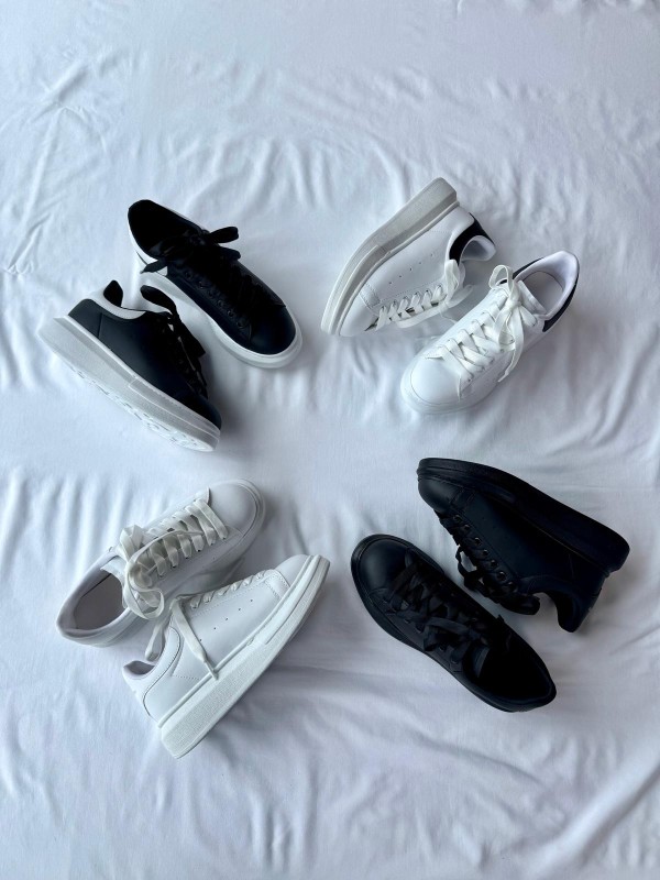 AYK-1017 Beyaza Siyah Detaylı Yüksek Taban Suni Deri Muadil Snekaer - 7