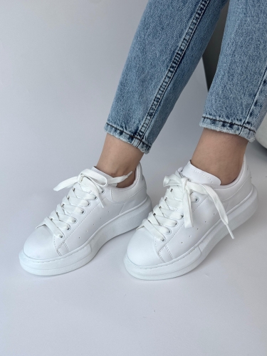 AYK-1017 Beyaz Yüksek Taban Suni Deri Muadil Snekaer - 2