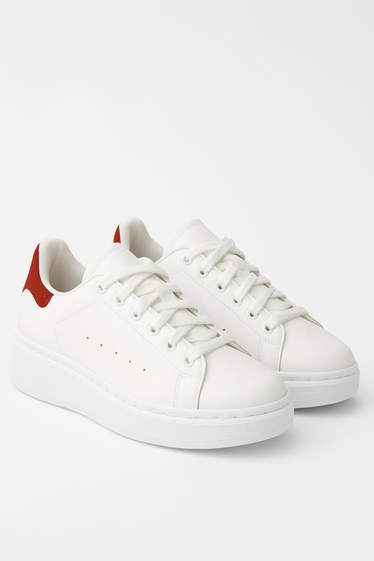 AYK-1017 Beyaza Bordo Detaylı Yüksek Taban Suni Deri Muadil Snekaer - 2