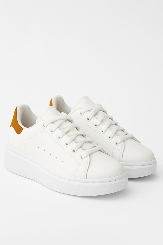 AYK-1017 Beyaza Taba Detaylı Yüksek Taban Suni Deri Muadil Snekaer - 2