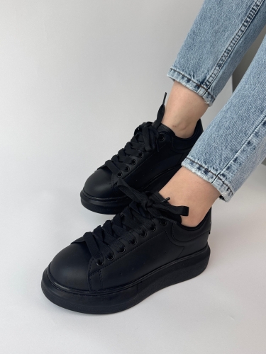 AYK-1017 Siyah Yüksek Taban Suni Deri Muadil Snekaer 