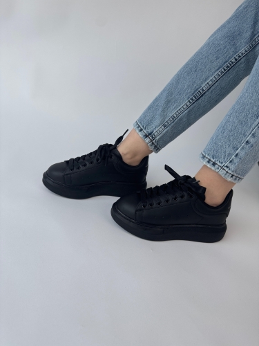 AYK-1017 Siyah Yüksek Taban Suni Deri Muadil Snekaer - 3