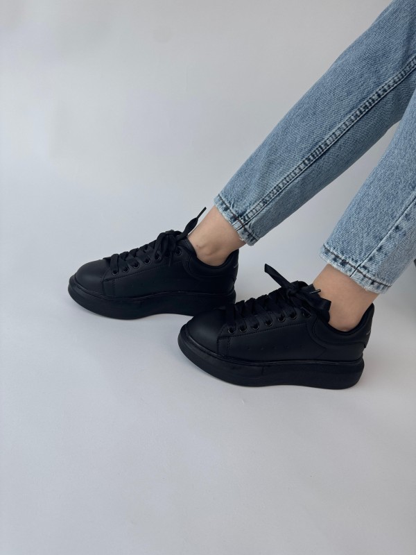 AYK-1017 Siyah Yüksek Taban Suni Deri Muadil Snekaer - 3