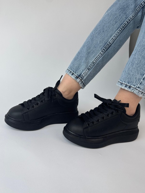 AYK-1017 Siyah Yüksek Taban Suni Deri Muadil Snekaer - 4