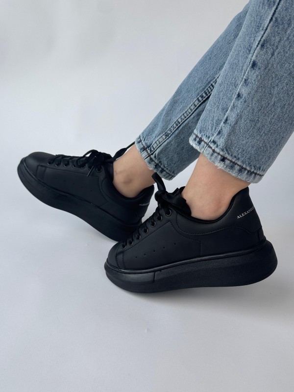 AYK-1017 Siyah Yüksek Taban Suni Deri Muadil Snekaer - 2