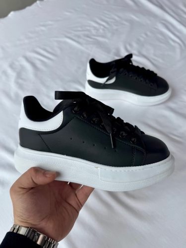 AYK-1017 Siyaha Beyaz Yüksek Taban Suni Deri Muadil Snekaer - 6