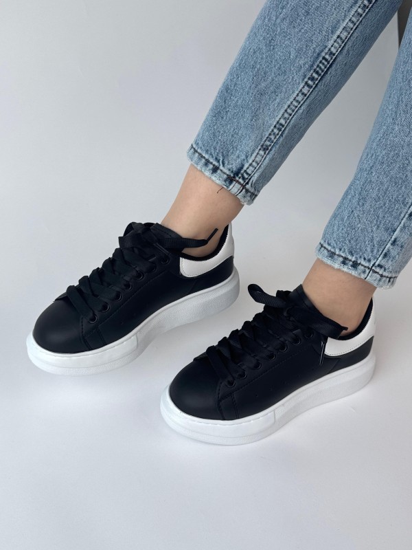 AYK-1017 Siyaha Beyaz Yüksek Taban Suni Deri Muadil Snekaer - 4