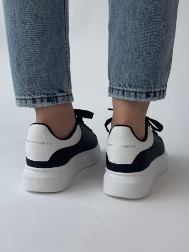 AYK-1017 Siyaha Beyaz Yüksek Taban Suni Deri Muadil Snekaer - 7