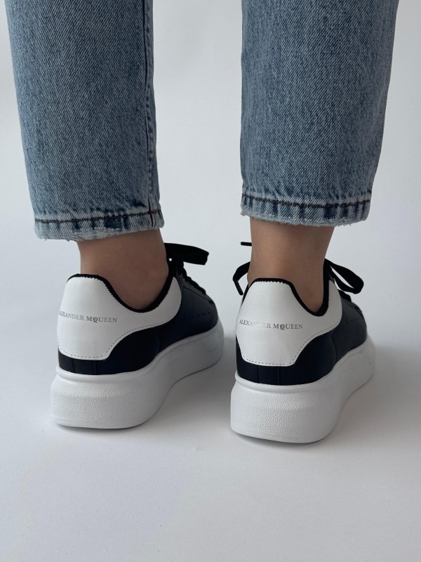 AYK-1017 Siyaha Beyaz Yüksek Taban Suni Deri Muadil Snekaer - 7