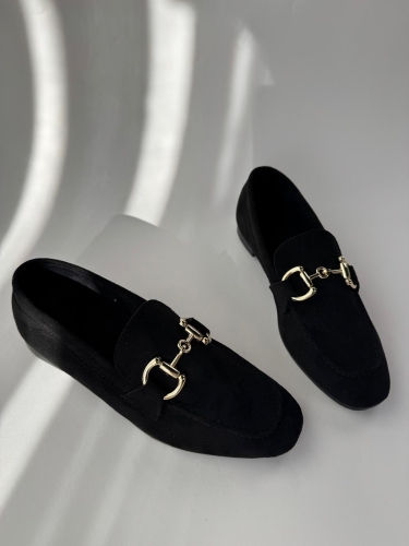 AYK-1018 Siyah Gold Tokalı Süet Babet - 1