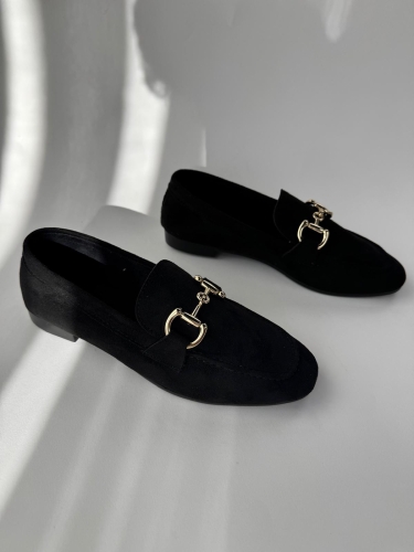 AYK-1018 Siyah Gold Tokalı Süet Babet - 2