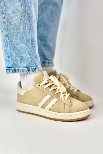 AYK-1019 Bej Rengi Süet Şeritli Muadil Sneaker - Cappmoda (1)