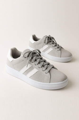 AYK-1019 Gri Süet Şeritli Muadil Sneaker - Cappmoda