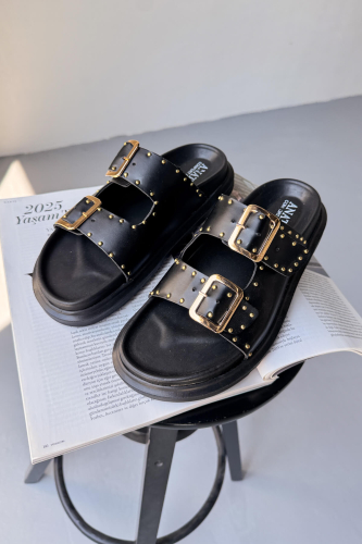 AYK-1020 Siyah Gold Tokalı City Walk Terlik - Cappmoda