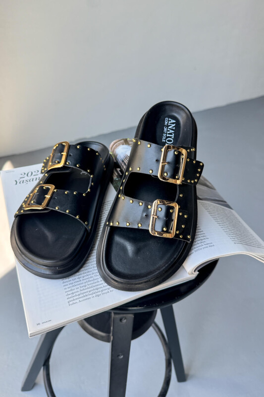 AYK-1020 Siyah Gold Tokalı City Walk Terlik - 2