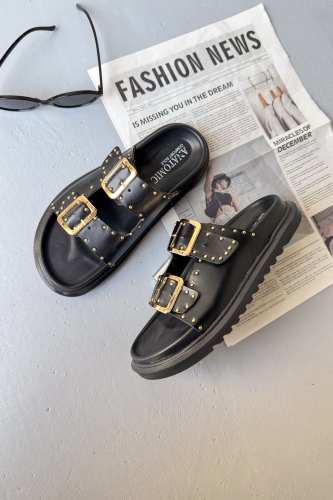 AYK-1020 Siyah Gold Tokalı City Walk Terlik - 3