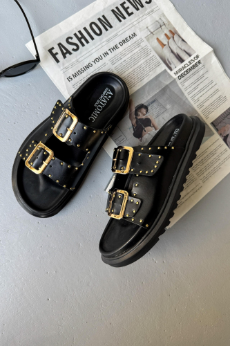 AYK-1020 Siyah Gold Tokalı City Walk Terlik - 4