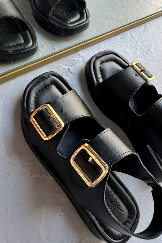 AYK-1021 Siyah Gold Tokalı Urban Comfort Sandalet - 2