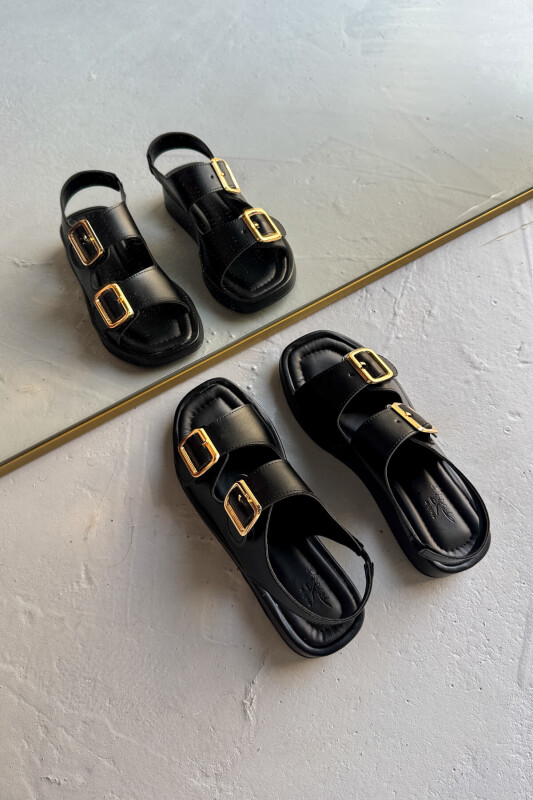 AYK-1021 Siyah Gold Tokalı Urban Comfort Sandalet - 3
