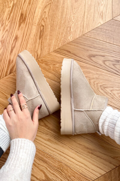 AYK-1022 Taş Rengi İçi Kürklü Orta Boy Kışlık Bot - 3