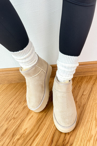 AYK-1022 Taş Rengi İçi Kürklü Orta Boy Kışlık Bot - 4