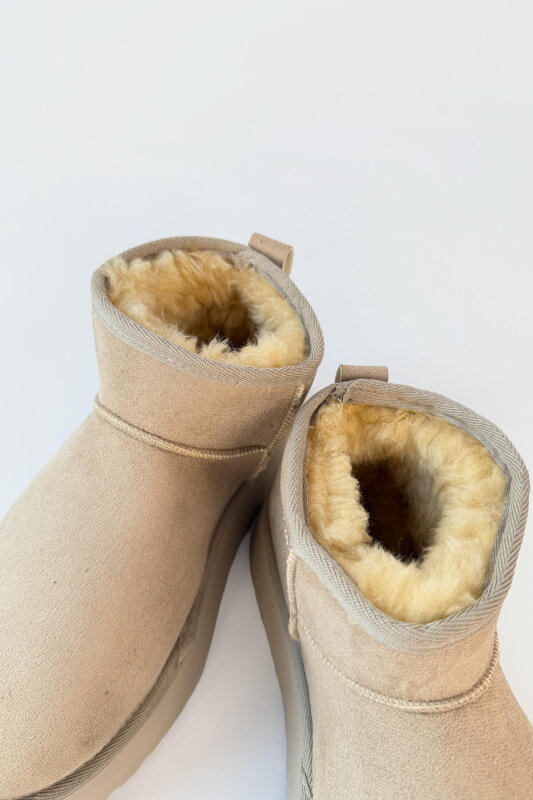 AYK-1022 Taş Rengi İçi Kürklü Orta Boy Kışlık Bot - 4
