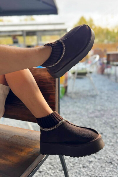 AYK-1024 Acı Kahve Örgü Bilek Detaylı İçi Kürklü Bot