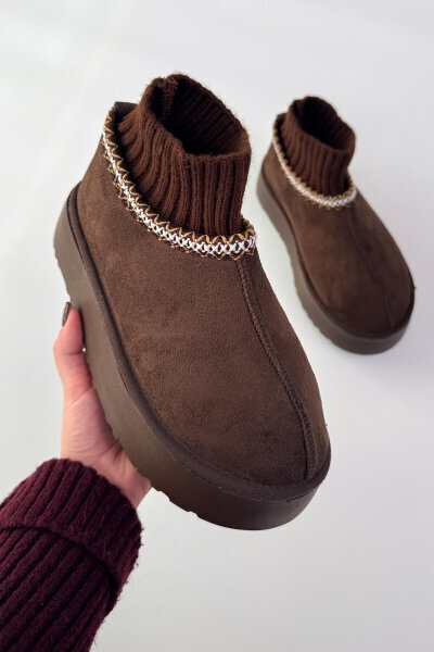 AYK-1024 Acı Kahve Örgü Bilek Detaylı İçi Kürklü Bot (1)