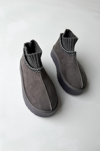 AYK-1024 Füme Örgü Bilek Detaylı İçi Kürklü Bot - 3