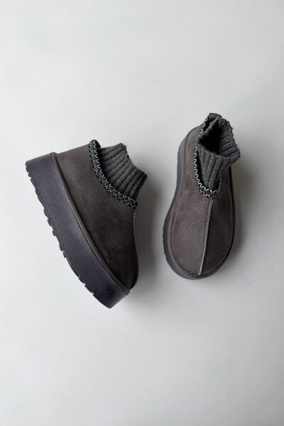 AYK-1024 Füme Örgü Bilek Detaylı İçi Kürklü Bot - 4