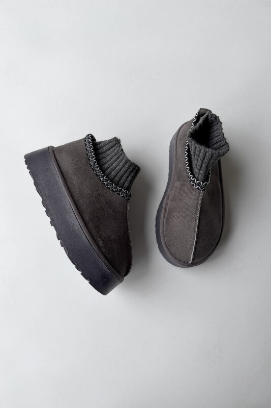 AYK-1024 Füme Örgü Bilek Detaylı İçi Kürklü Bot - 4