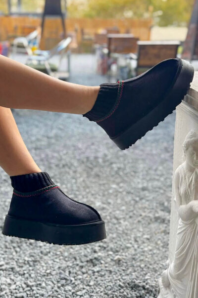 AYK-1024 Siyah Örgü Bilek Detaylı İçi Kürklü Bot