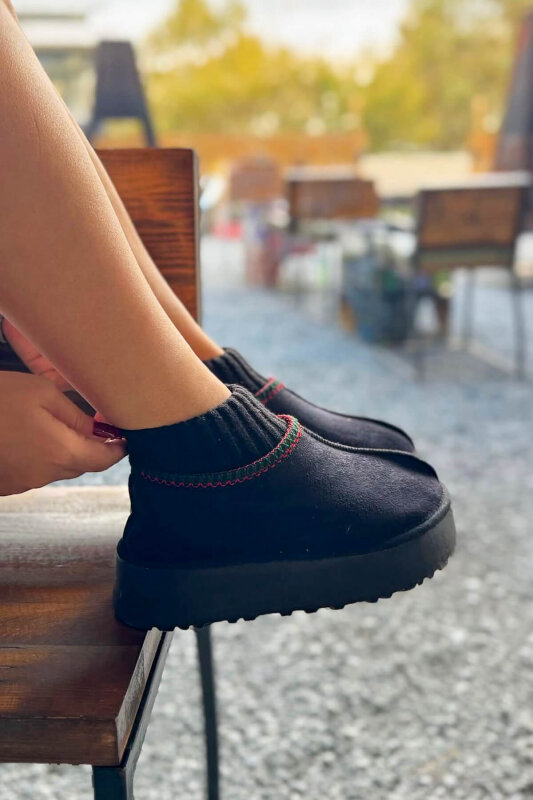 AYK-1024 Siyah Örgü Bilek Detaylı İçi Kürklü Bot - 2