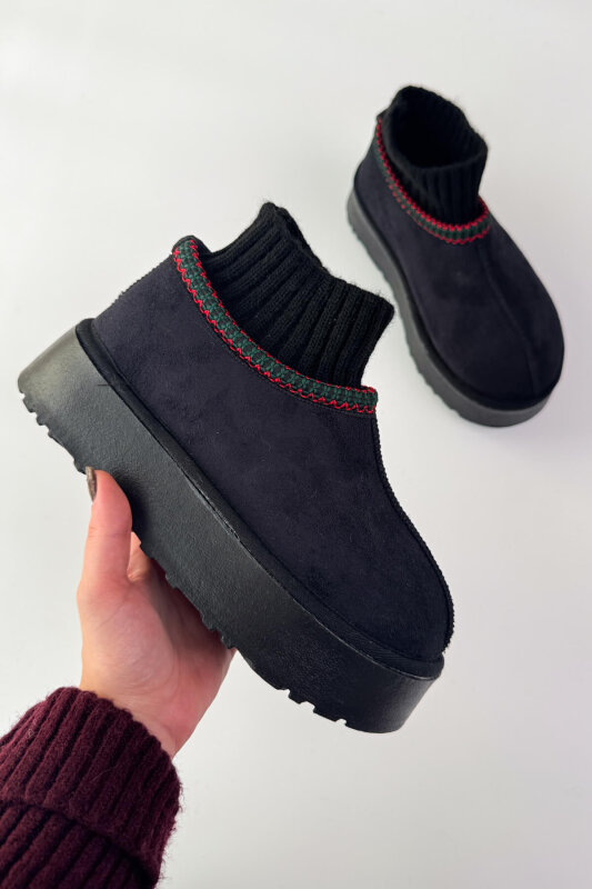 AYK-1024 Siyah Örgü Bilek Detaylı İçi Kürklü Bot - 4