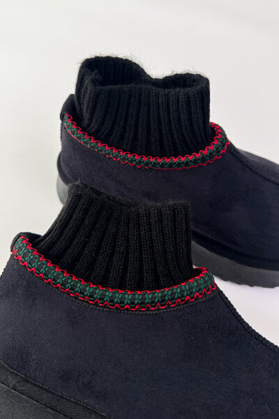 AYK-1024 Siyah Örgü Bilek Detaylı İçi Kürklü Bot - 5