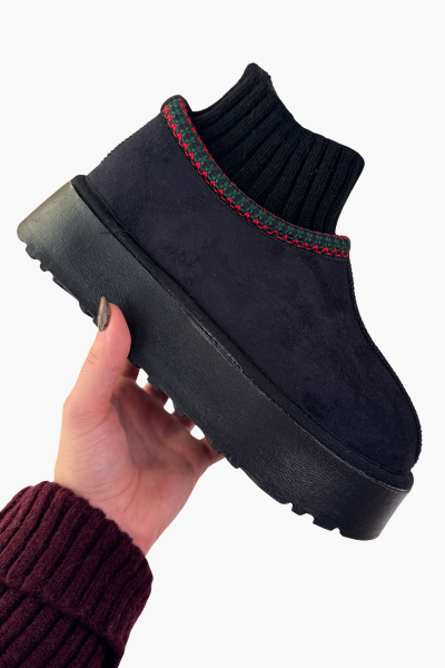 AYK-1024 Siyah Örgü Bilek Detaylı İçi Kürklü Bot - 3