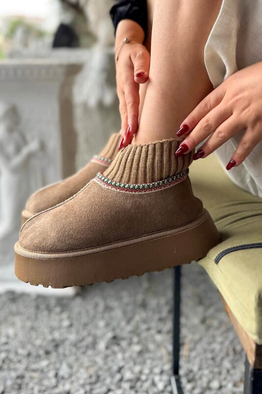 AYK-1024 Vizon Örgü Bilek Detaylı İçi Kürklü Bot - 1