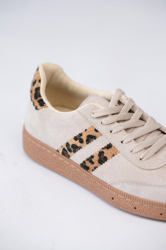 AYK-1025 Bej Leopar Şerit Detaylı Sneaker - 3
