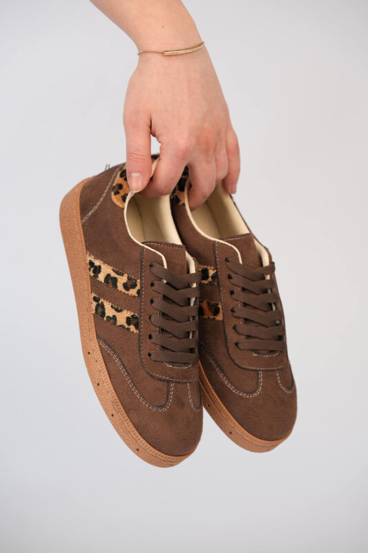AYK-1025 Kahverengi Leopar Şerit Detaylı Sneaker - 1