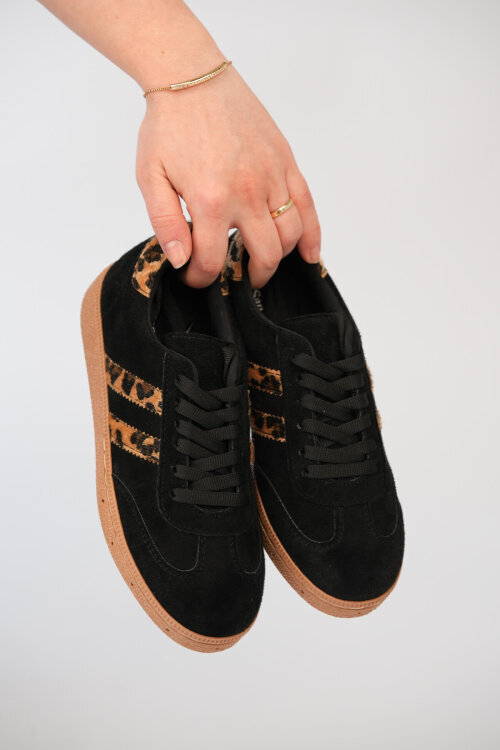 AYK-1025 Siyah Leopar Şerit Detaylı Sneaker 