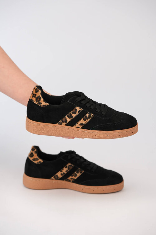 AYK-1025 Siyah Leopar Şerit Detaylı Sneaker - 2